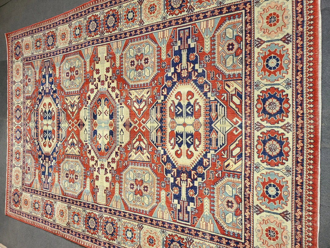 Beige Turkish Runner Rug 6' 5" x 9' 3" Hand-Knotted | No. WR92222