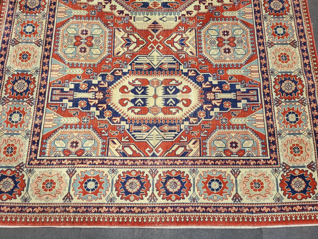 Beige Turkish Runner Rug 6' 5" x 9' 3" Hand-Knotted | No. WR92222