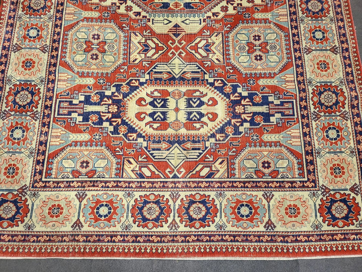 Beige Turkish Runner Rug 6' 5" x 9' 3" Hand-Knotted | No. WR92222