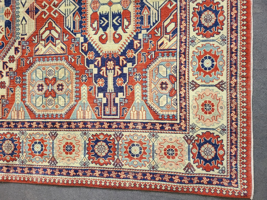 Beige Turkish Runner Rug 6' 5" x 9' 3" Hand-Knotted | No. WR92222