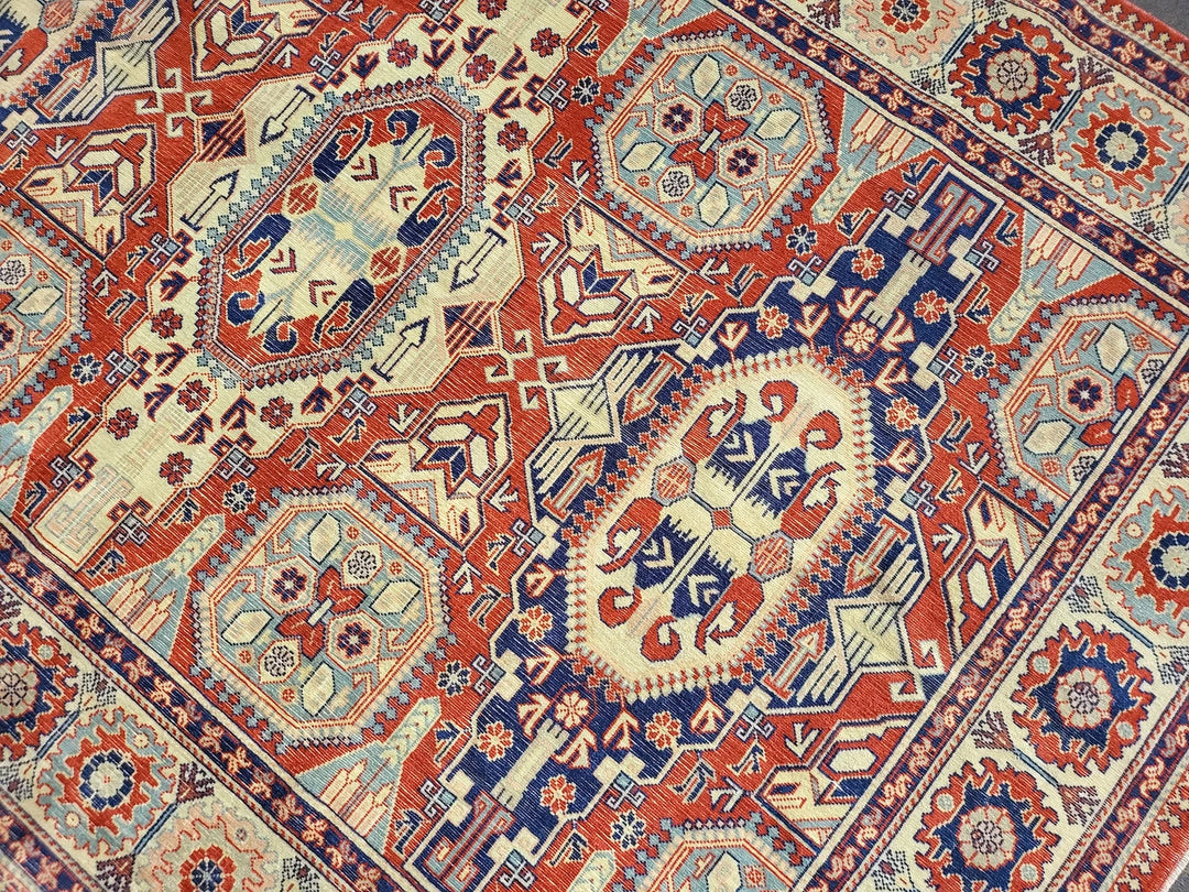 Beige Turkish Runner Rug 6' 5" x 9' 3" Hand-Knotted | No. WR92222