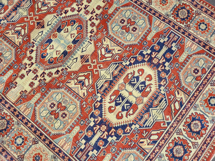 Beige Turkish Runner Rug 6' 5" x 9' 3" Hand-Knotted | No. WR92222