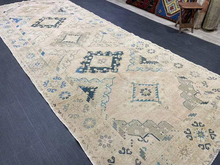 Beige Turkish Runner Rug 5' 2" x 13' 4" Hand-Knotted | No. WR92434
