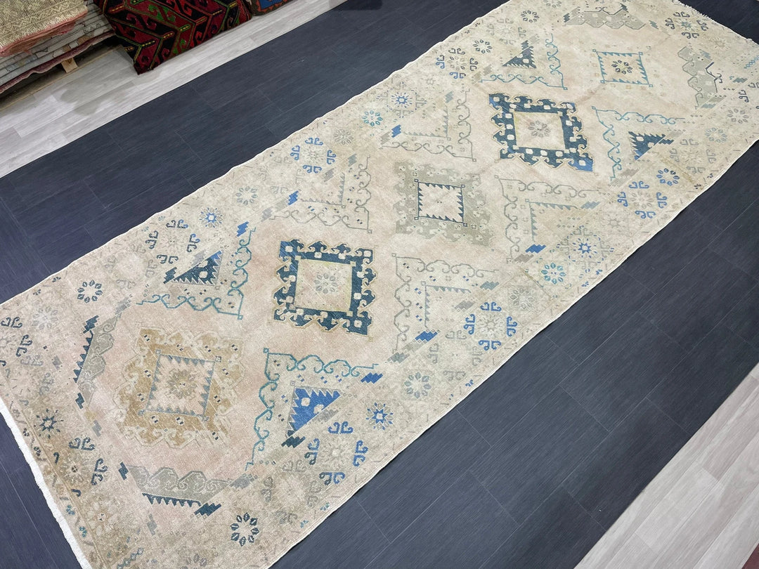 Beige Turkish Runner Rug 5' 2" x 13' 4" Hand-Knotted | No. WR92434