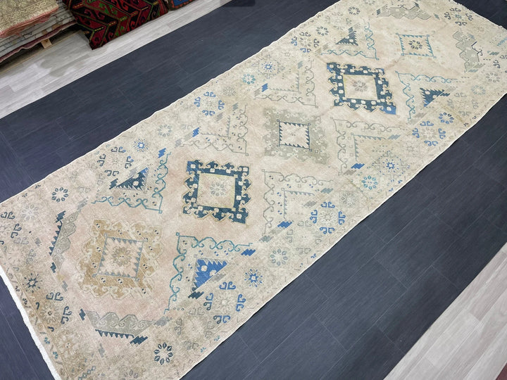 Beige Turkish Runner Rug 5' 2" x 13' 4" Hand-Knotted | No. WR92434