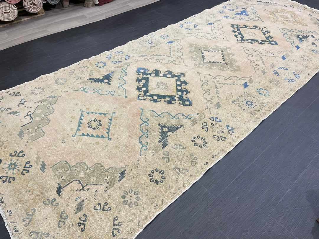 Beige Turkish Runner Rug 5' 2" x 13' 4" Hand-Knotted | No. WR92434