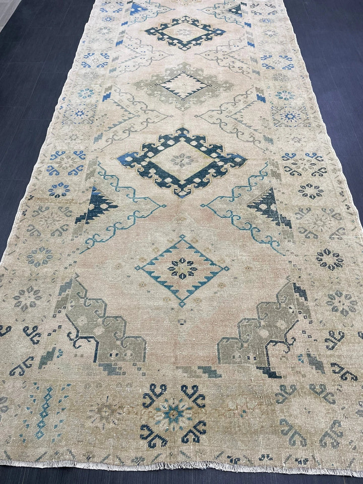 Beige Turkish Runner Rug 5' 2" x 13' 4" Hand-Knotted | No. WR92434