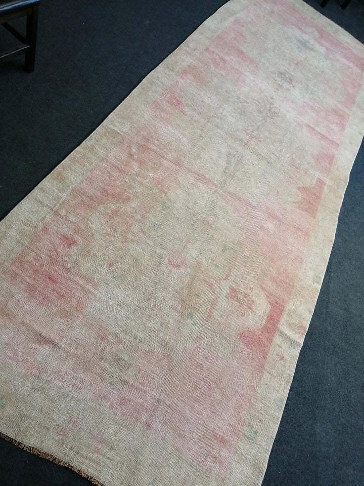 Beige Turkish Runner Rug 4' 4" x 12' Hand-Knotted | No. WR92577