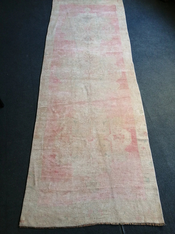 Beige Turkish Runner Rug 4' 4" x 12' Hand-Knotted | No. WR92577