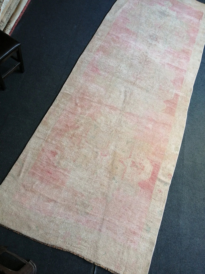 Beige Turkish Runner Rug 4' 4" x 12' Hand-Knotted | No. WR92577