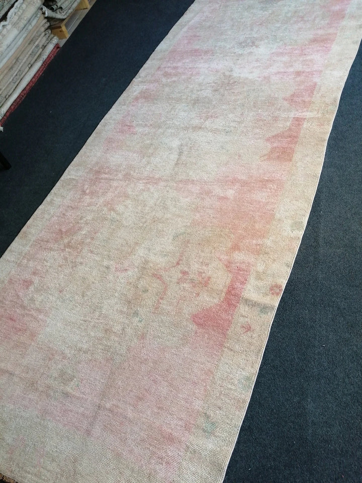 Beige Turkish Runner Rug 4' 4" x 12' Hand-Knotted | No. WR92577