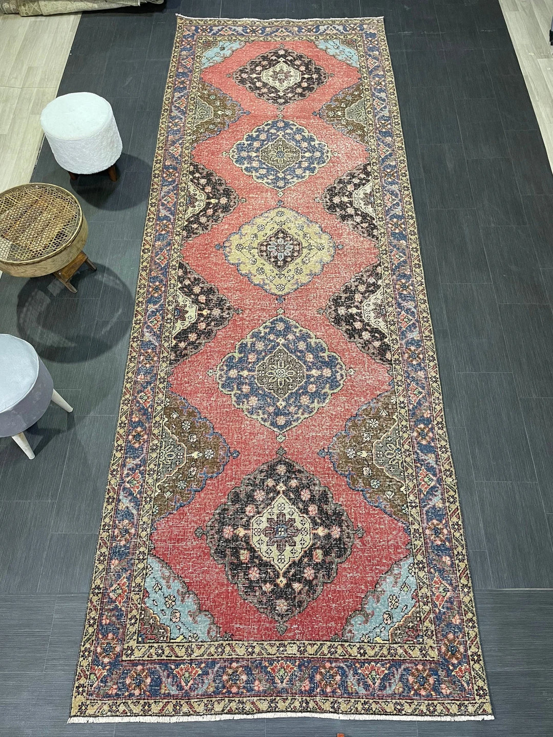 Beige Turkish Runner Rug 4' 9" x 13' 2" Hand-Knotted | No. WR92732