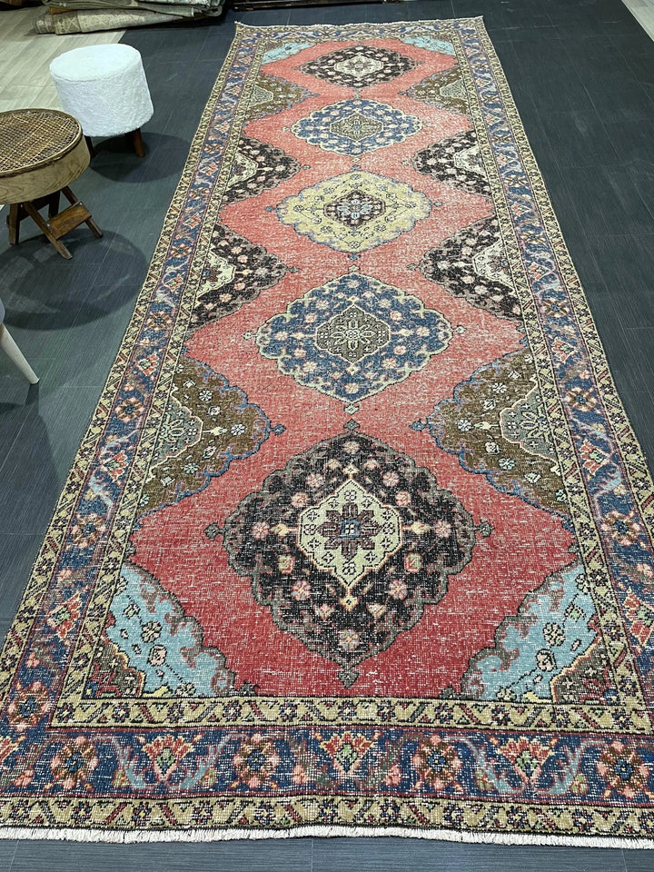 Beige Turkish Runner Rug 4' 9" x 13' 2" Hand-Knotted | No. WR92732