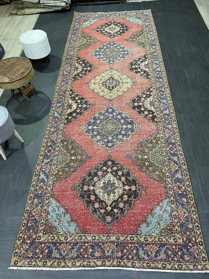 Beige Turkish Runner Rug 4' 9" x 13' 2" Hand-Knotted | No. WR92732
