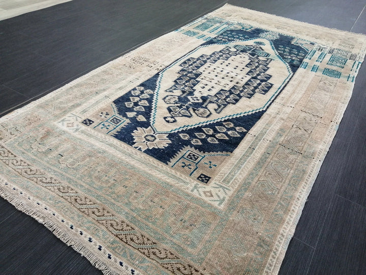Beige Turkish Runner Rug 3' 6" x 6' 9" Hand-Knotted | No. WR93184