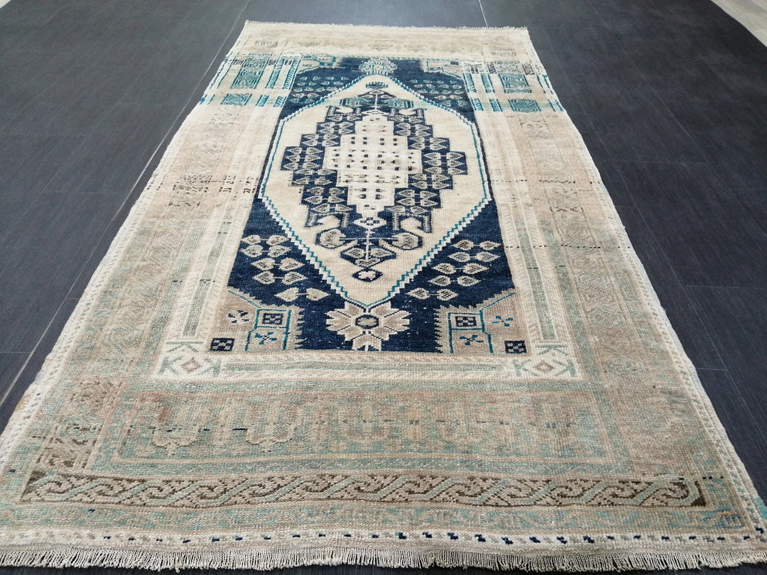 Beige Turkish Runner Rug 3' 6" x 6' 9" Hand-Knotted | No. WR93184