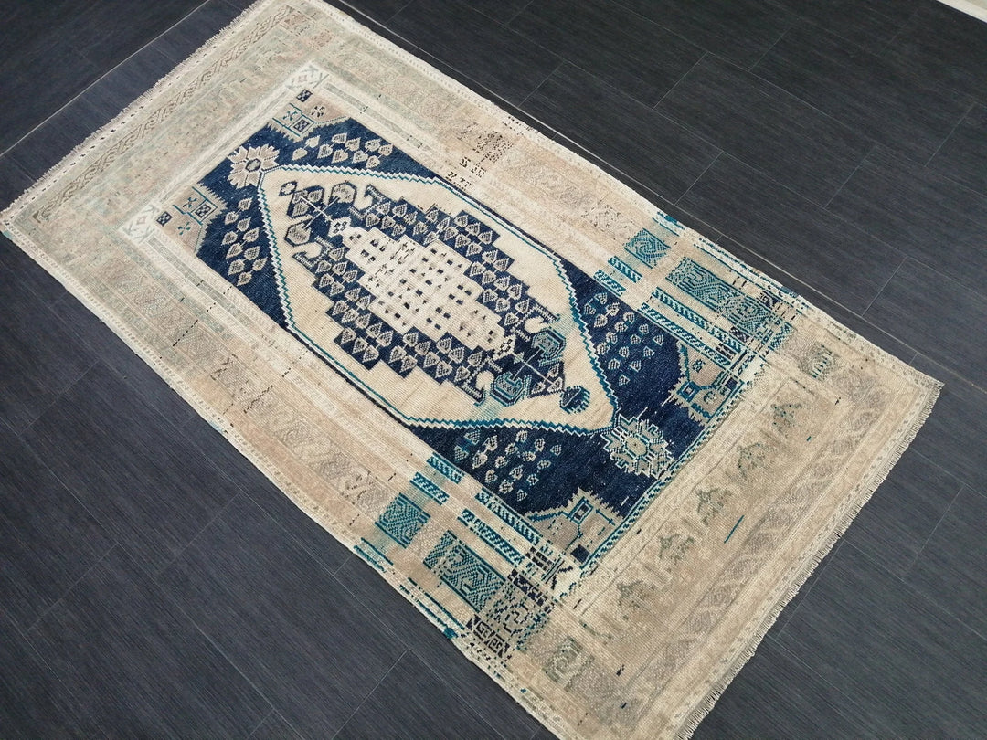 Beige Turkish Runner Rug 3' 6" x 6' 9" Hand-Knotted | No. WR93184