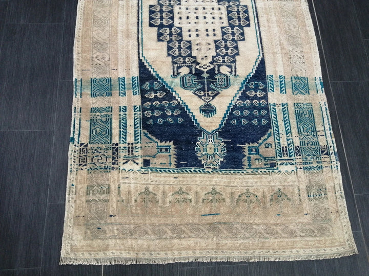 Beige Turkish Runner Rug 3' 6" x 6' 9" Hand-Knotted | No. WR93184