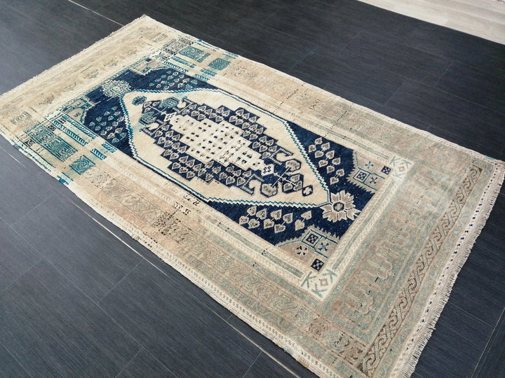 Beige Turkish Runner Rug 3' 6" x 6' 9" Hand-Knotted | No. WR93184