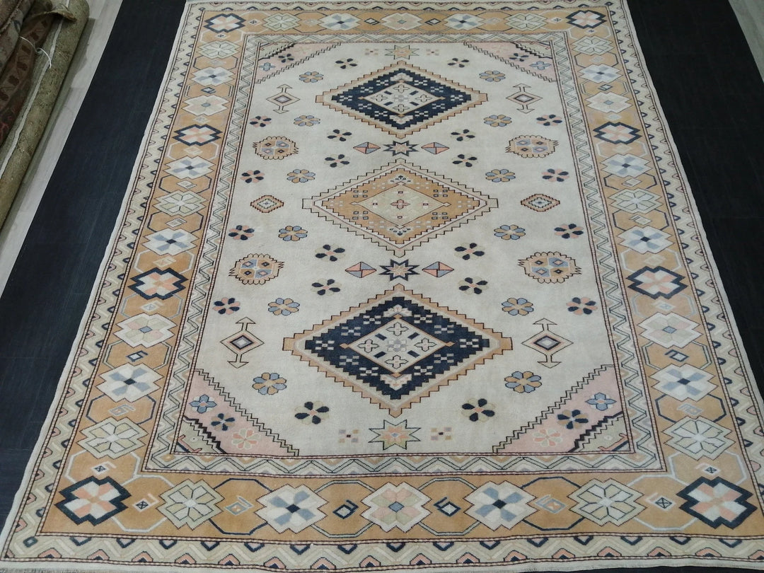 Navy Turkish Oushak Rug 7' 9" x 9' 2" Hand-Knotted | No. WR93186