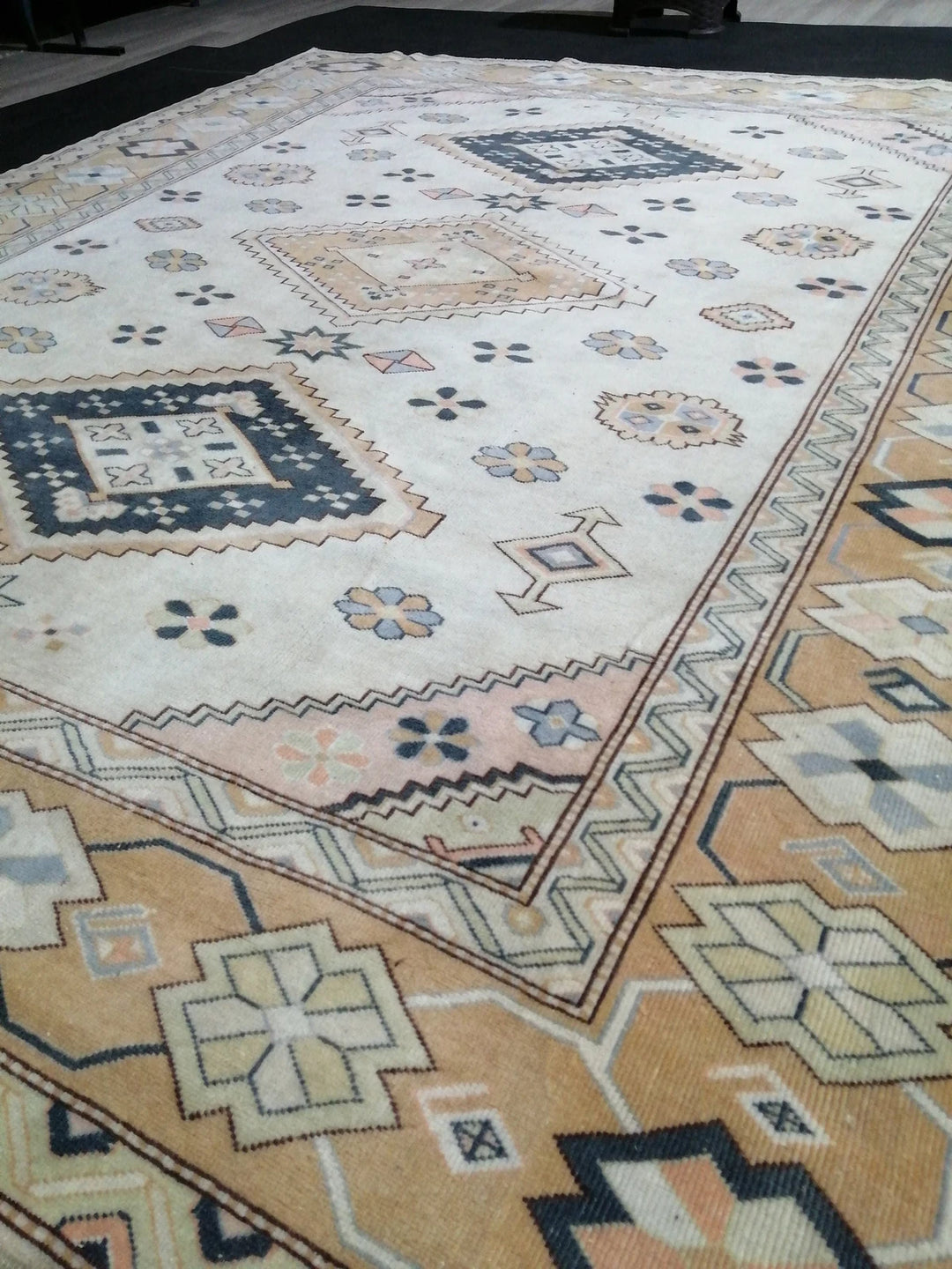 Navy Turkish Oushak Rug 7' 9" x 9' 2" Hand-Knotted | No. WR93186