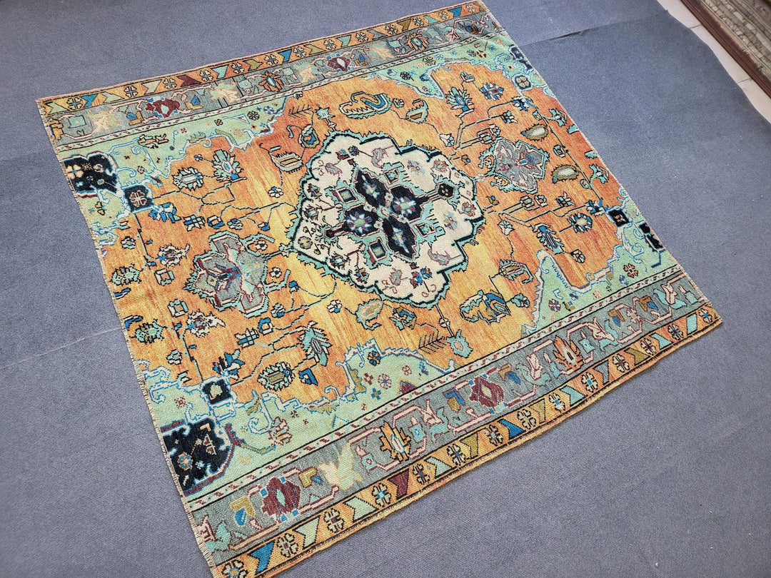 Rust Turkish Runner Rug 5' 2" x 5' 6" Hand-Knotted | No. WR93534