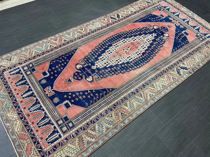 Pink Turkish Runner Rug 4' 8" x 9' 7" Hand-Knotted | No. WR93872