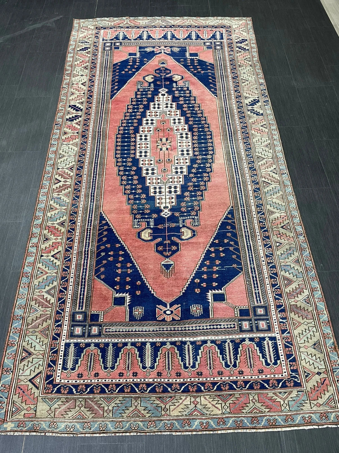 Pink Turkish Runner Rug 4' 8" x 9' 7" Hand-Knotted | No. WR93872
