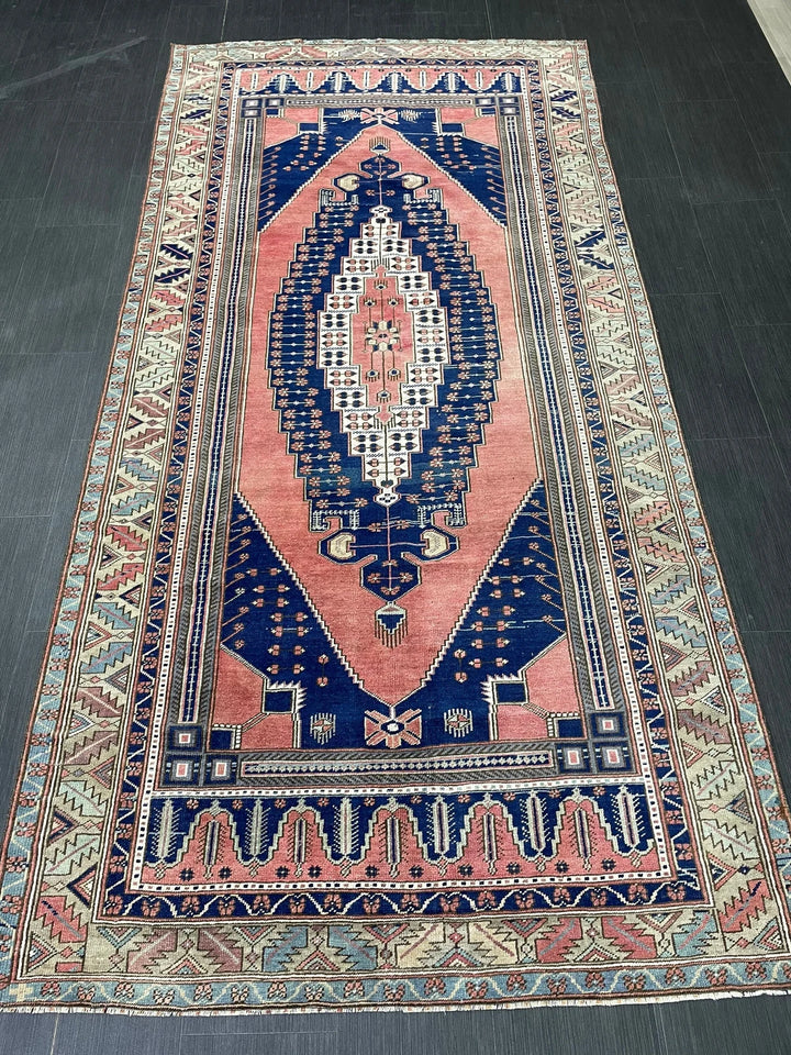 Pink Turkish Runner Rug 4' 8" x 9' 7" Hand-Knotted | No. WR93872