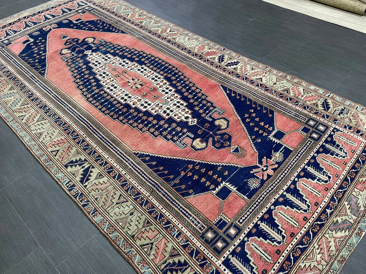 Pink Turkish Runner Rug 4' 8" x 9' 7" Hand-Knotted | No. WR93872