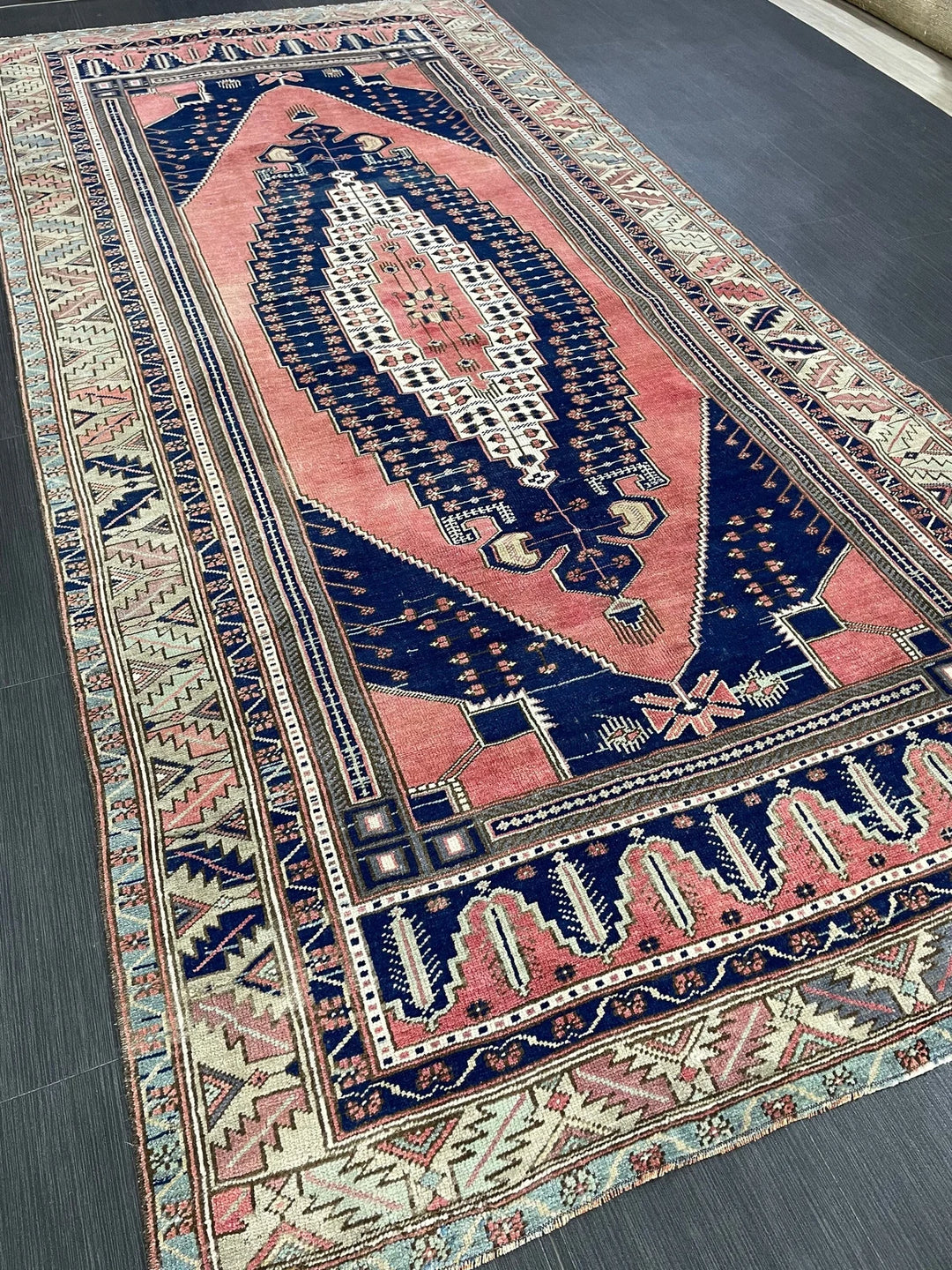 Pink Turkish Runner Rug 4' 8" x 9' 7" Hand-Knotted | No. WR93872