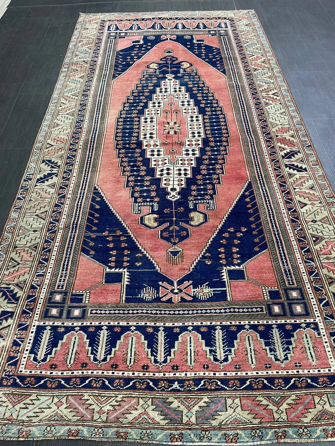 Pink Turkish Runner Rug 4' 8" x 9' 7" Hand-Knotted | No. WR93872