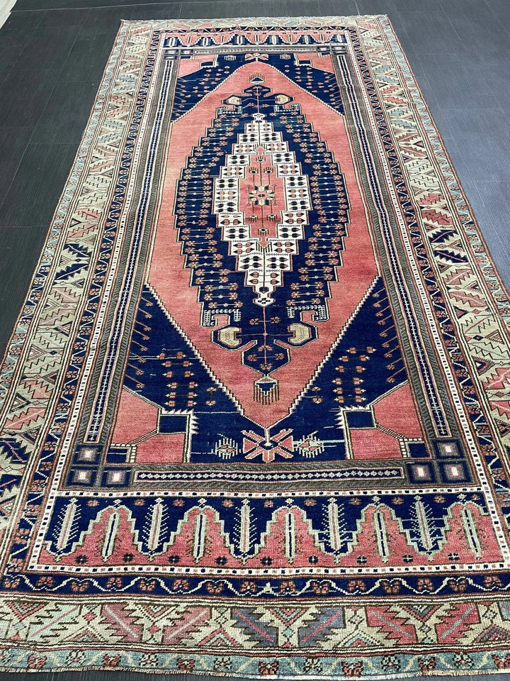 Pink Turkish Runner Rug 4' 8" x 9' 7" Hand-Knotted | No. WR93872