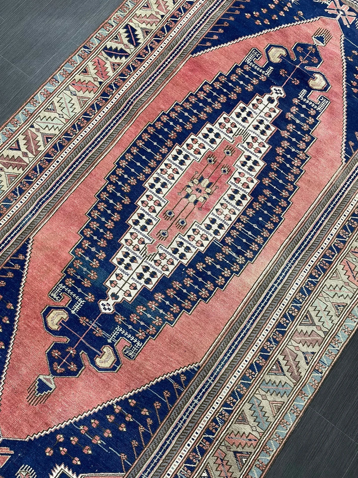 Pink Turkish Runner Rug 4' 8" x 9' 7" Hand-Knotted | No. WR93872