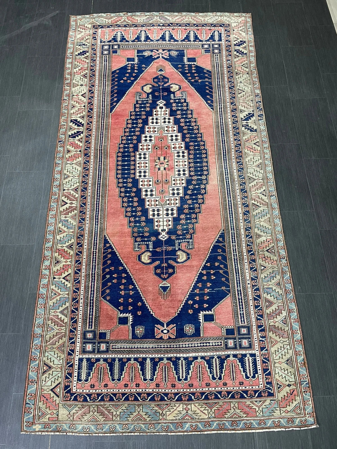 Pink Turkish Runner Rug 4' 8" x 9' 7" Hand-Knotted | No. WR93872