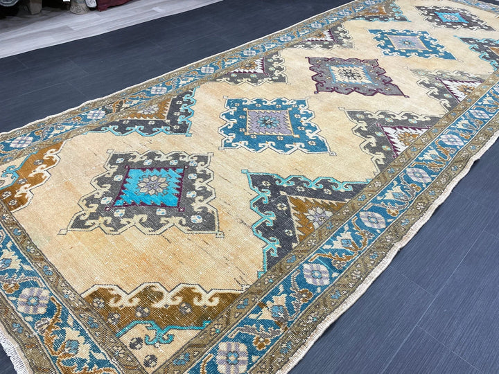 Beige Turkish Runner Rug 4' 11" x 13' Hand-Knotted | No. WR94332