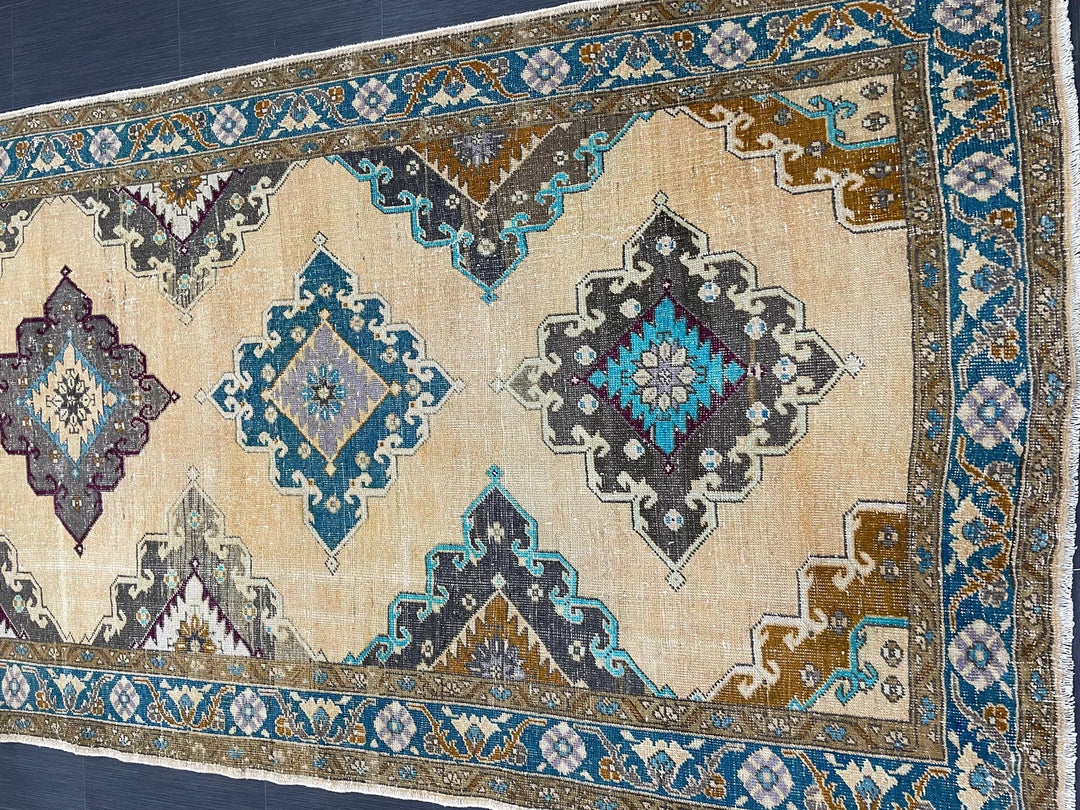Beige Turkish Runner Rug 4' 11" x 13' Hand-Knotted | No. WR94332