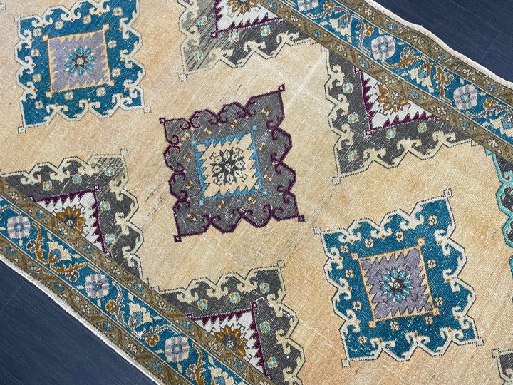 Beige Turkish Runner Rug 4' 11" x 13' Hand-Knotted | No. WR94332