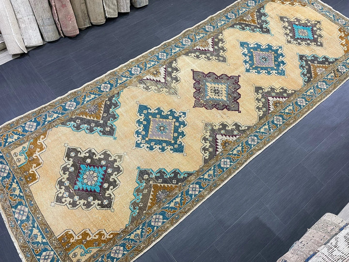Beige Turkish Runner Rug 4' 11" x 13' Hand-Knotted | No. WR94332