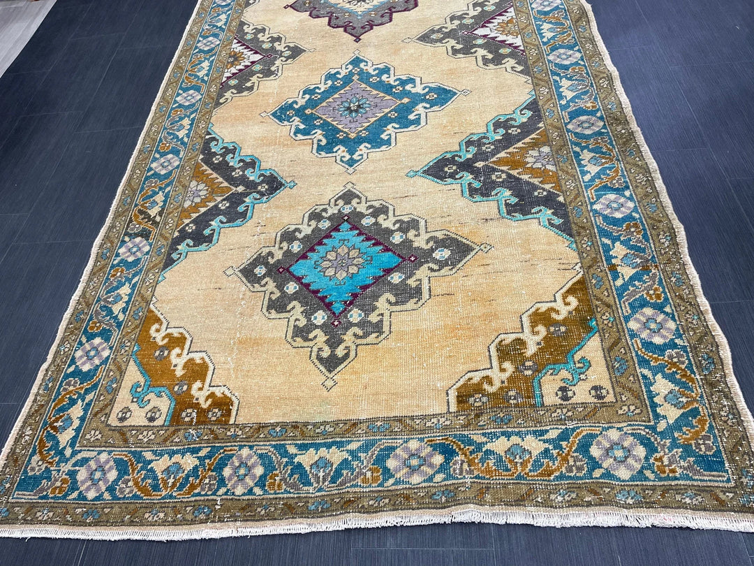 Beige Turkish Runner Rug 4' 11" x 13' Hand-Knotted | No. WR94332