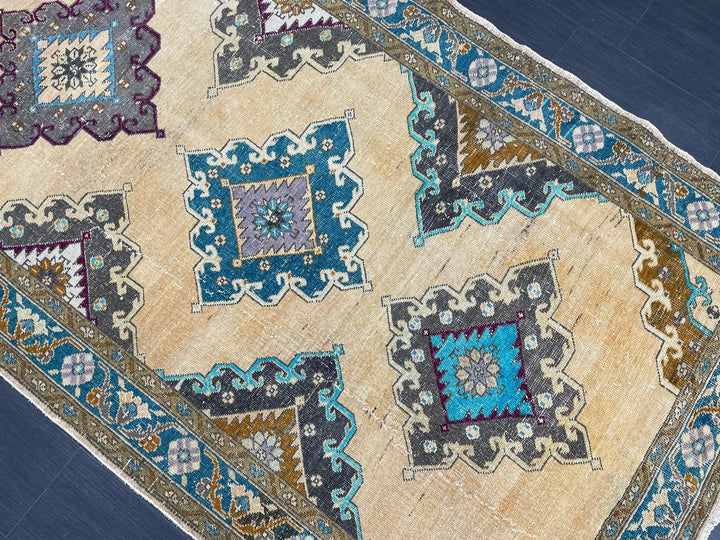Beige Turkish Runner Rug 4' 11" x 13' Hand-Knotted | No. WR94332