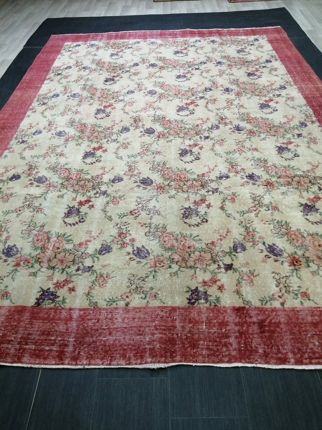 Beige Turkish Runner Rug 8' 2" x 11' 7" Hand-Knotted | No. WR94347