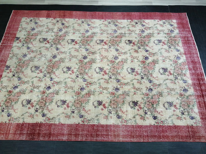 Beige Turkish Runner Rug 8' 2" x 11' 7" Hand-Knotted | No. WR94347