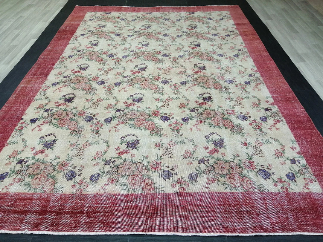 Beige Turkish Runner Rug 8' 2" x 11' 7" Hand-Knotted | No. WR94347