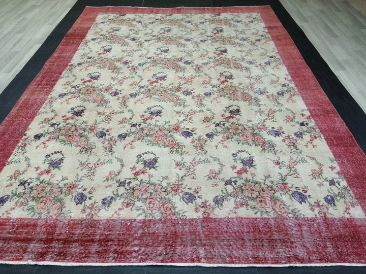 Beige Turkish Runner Rug 8' 2" x 11' 7" Hand-Knotted | No. WR94347