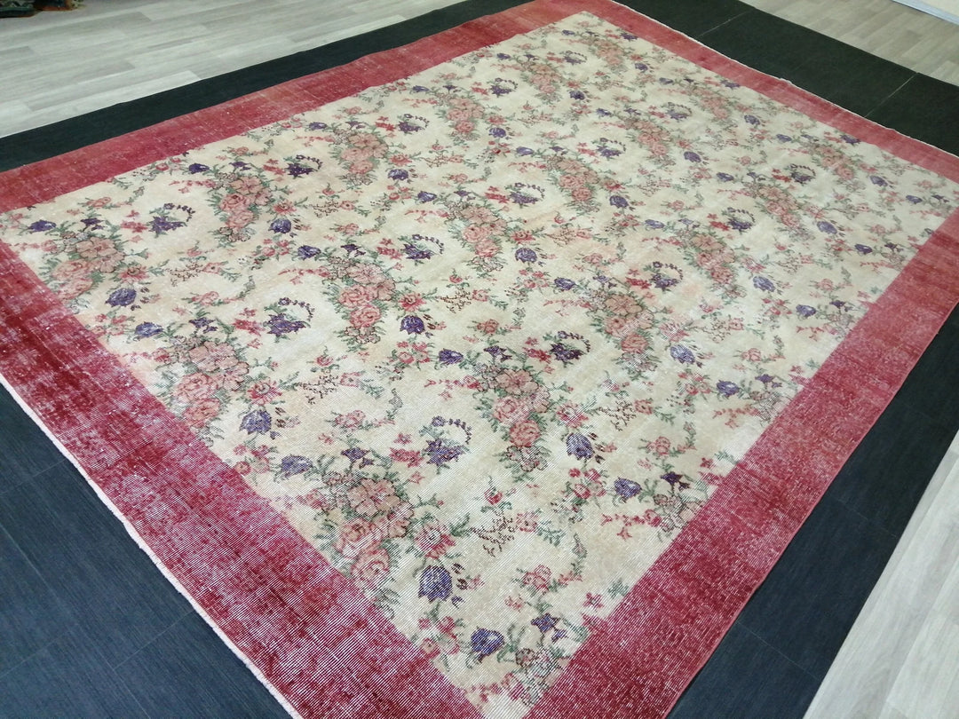 Beige Turkish Runner Rug 8' 2" x 11' 7" Hand-Knotted | No. WR94347