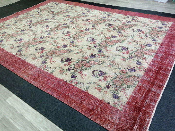 Beige Turkish Runner Rug 8' 2" x 11' 7" Hand-Knotted | No. WR94347