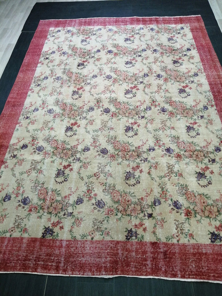 Beige Turkish Runner Rug 8' 2" x 11' 7" Hand-Knotted | No. WR94347
