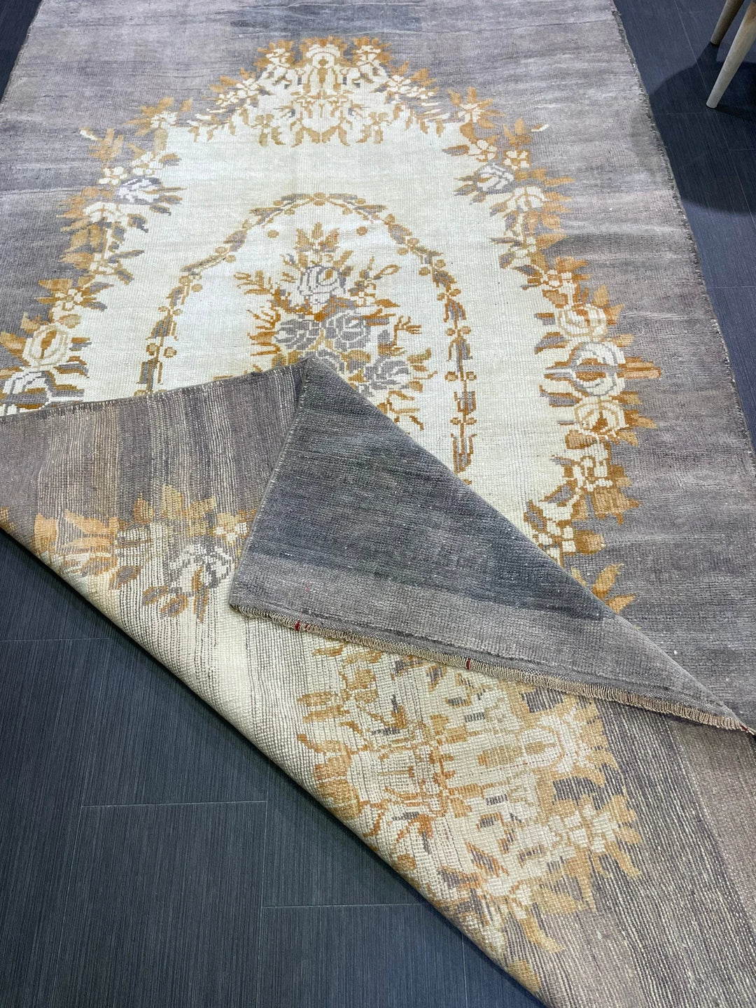 Grey Turkish Runner Rug 4' 9" x 8' 6" Hand-Knotted | No. WR94579