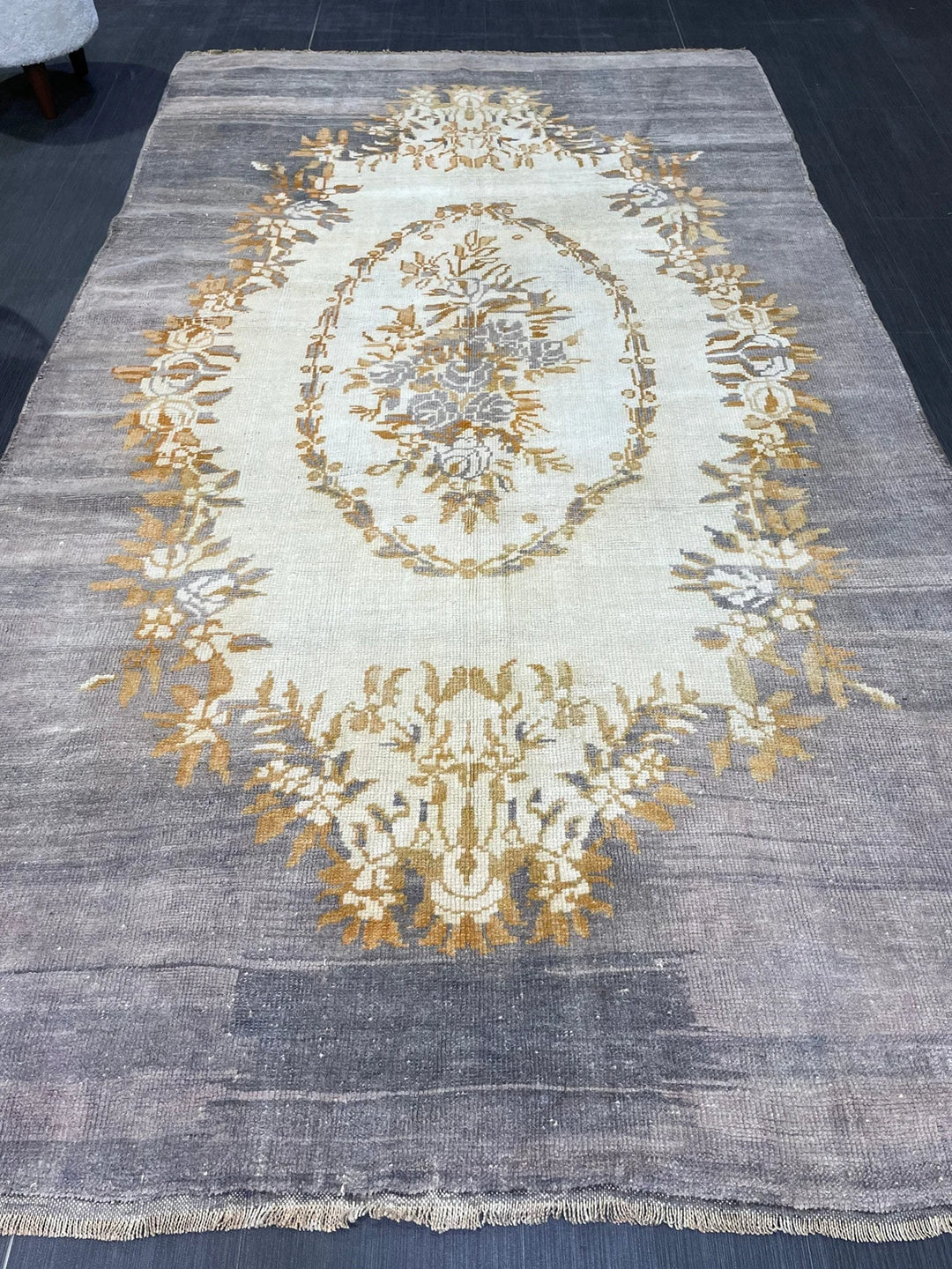 Grey Turkish Runner Rug 4' 9" x 8' 6" Hand-Knotted | No. WR94579